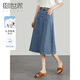 熙世界牛仔半身裙春夏薄款2024新款高腰顯瘦遮胯中長(cháng)款a字裙子 牛仔藍 M
