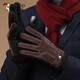啄木鳥(niǎo)真皮手套男秋冬季騎車(chē)摩托車(chē)加絨加厚觸屏保暖防風(fēng)防濺水豬皮手套 棕色【加絨加厚+可觸屏】