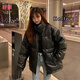 舒翎冬裝棉襖2025年新款女大碼棉衣pu皮棉服韓版寬松面包服冬天外套潮 黑色 L (建議110-125斤)