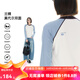 雲上生活【云朵彈彈T】撞色復古修身減齡長(cháng)袖女T恤2025秋顯瘦上衣T0223 米藍拼色 （直身袖口） L