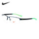 耐克（NIKE）中性款藍(lán)色鏡框黑色熒光綠色鏡腿金屬半框眼鏡架 8098 405 56MM
