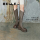 百麗（Belle）七夕禮物金晨明星同款厚底小V靴彈力靴女商場(chǎng)款長(zhǎng)靴B9D1DDG4 橄欖綠（微光皮面） 36 (230mm)