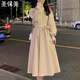 圣保美小香風針織連衣裙女秋冬季2025新款法式溫柔毛衣裙收腰a字長裙子 杏色 M 碼