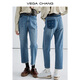 VEGA CHANG復古直筒牛仔褲女闊腿2025年秋冬新款寬松休閑高腰顯瘦百搭長(cháng)褲子 牛仔藍（九分褲） M