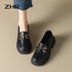 ZHR樂福鞋女秋季新品復(fù)古時尚金屬銜扣單鞋子女舒適百搭小皮鞋女鞋潮 黑色 37