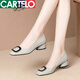 卡帝樂(lè )鱷魚(yú)（CARTELO）品牌輕奢真皮方頭單鞋女2025年夏季新品粗跟時(shí)裝小皮鞋工作鞋女 灰色 36