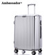 Ambassador大使PC條紋20英寸拉桿箱萬向輪可擴(kuò)展TSA鎖密碼鎖登機(jī)行李托運(yùn)箱 銀白色鏡面款 25英寸托運(yùn)箱