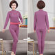 中老年女德絨保暖套裝氣質(zhì)媽媽新款時(shí)尚半高領(lǐng)加絨秋衣秋褲家居服 紫色 德絨【刺繡套裝】 XL 95-115斤