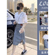 芭鳶2025年春秋夏季新款牛仔女士套裝時尚氣質女神范衣服連衣裙小個子 上衣+半身裙 S(建議88-98斤)
