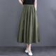 女士棉麻半身裙夏天亞麻新款百褶中長(cháng)款女2022春秋季高腰a字文藝復古裙子 軍綠色 L【建議100-120斤】