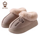 BAIHOU白猴包跟棉拖鞋男士冬季家居女情侶毛絨保暖棉鞋 M-193 啡色36-37