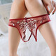 媚の火 丁字褲女新品蕾絲內褲刺繡透明夏季薄款開(kāi)檔誘惑低腰無(wú)痕短褲 酒紅 1條 均碼 （適合腰圍1.7-2.3尺）