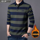 JEEP吉普長(cháng)袖t恤男純棉春秋新款翻領(lǐng)男士寬松條紋體恤衫大碼男裝上衣 軍綠色 加絨 2XL (建議體重165-180斤)