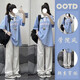 鏡莎polo領(lǐng)T恤女新款學(xué)院風(fēng)初中高中學(xué)生韓版顯白短袖+休閑闊腿褲套裝 套裝 均碼