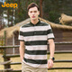 吉普（JEEP）短袖男士T恤夏季polo商務(wù)休閑衫潮牌條紋涼感衣服男裝 綠色 2XL 
