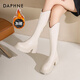 達芙妮不過(guò)膝靴子女長(cháng)筒靴秋冬瘦瘦靴騎士靴高跟復古長(cháng)靴女加絨米白色35