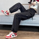 朵世界冰絲速干工裝褲女夏季薄款高腰抽繩束腳闊腿褲休閑美式嘻哈運動(dòng)褲 黑色(身高160以上選擇) 常規 M