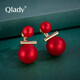 Qlady時(shí)尚紅色耳釘女韓版簡約新款925銀針珍珠耳環(huán)女個(gè)性大氣輕奢裝飾新娘新年耳飾女氣質(zhì)兩種戴法 紅色