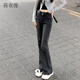 莜衣漫高腰微喇叭牛仔褲女2024春秋季新款小個(gè)子顯瘦喇叭褲微喇馬蹄褲子 黑灰色-九分_建議158CM以下 M _[建議98-106斤]
