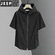 JEEP SPIRIT2023春夏新款男士連帽短袖t恤拉鏈開衫帶帽半袖修身衛(wèi)衣潮流外套 黑色男/男士/痞帥/ 2XL 建議150-170斤
