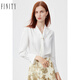 菲妮迪品牌襯衫早秋簡(jiǎn)約時(shí)尚系帶領(lǐng)設計感高端通勤上衣 白色 L