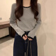 歐洛黛長袖t恤女2025新款春秋裝女打底衫圓領(lǐng)印花體恤寬松休閑百搭上衣 灰色 S