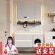 京艦浴室柜橡木門(mén)陶瓷一體盆洗臉盆柜組合洗手盆洗漱臺自帶洗衣機 多功能鏡柜+80cm陶瓷盆