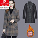 皮爾卡丹百搭洋氣女裝格子呢大衣女冬2025年秋季新羊毛呢子外套中長(cháng)款厚雙 咖色 加棉 加厚 3XL 建議125-140斤