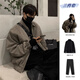 gxmy麂皮絨夾克外套男士休閑套裝秋冬季輕熟風(fēng)痞帥穿搭衣服男裝三件套 外套灰+高領(lǐng)毛衣黑+西褲黑【三件 XL