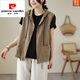 皮爾卡丹（pierre cardin）連帽亞麻開衫馬甲小外套女文藝休閑拉鏈坎肩2025新款棉麻馬夾上衣 咖色 M【95-115斤】