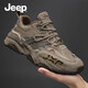 Jeep吉普男鞋2025春秋新款透氣工裝鞋耐磨舒適軟底男士休閑登山鞋子男 卡其色（皮鞋碼） 39