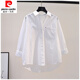 皮爾卡丹（pierre cardin）23年新款藍色寬松棉襯衫女單口袋長(cháng)袖休閑襯衣春季文藝范百搭上衣 白色 L 105-120斤