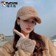 啄木鳥(niǎo)帽子女冬時(shí)尚可愛(ài)顯臉小毛絨鴨舌加厚保暖仿羊羔毛棒球帽 深咖色