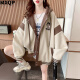 MXQP棒球服外套女2025春秋新款學生韓版寬松連帽拼接衛衣ins上衣潮 杏色 M 【80-110斤】