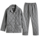 美標男士睡衣秋冬三層加厚夾棉純棉新年睡衣套裝保暖格子全棉家居服 灰色 L (建議130-150斤左右)