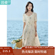 茵曼（INMAN）文藝連衣裙2025夏季女裝新款花邊桃心領(lǐng)收腰泡泡袖長裙 悠蘭杏 M