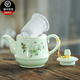 連山閣（LIAN SHAN GE）  陶瓷茶壺過濾家用泡茶器大號功夫茶具單壺帶網(wǎng)隔內(nèi)膽杯子套裝沖茶壺 方壺玉蘭花陶瓷過濾單壺380ml