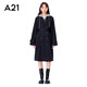 A21秋冬女裝梭織磨毛寬松連帽長(cháng)袖長(cháng)裝假兩件簡(jiǎn)約風(fēng)日常夾層外套 黑色 M