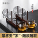茶皇子茶杯玻璃品茗杯高硼硅耐熱純手工制作透明小水杯帶把手喝茶品杯 透明6杯+杯架