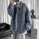 帛米圖（BOMITU）日系cityboy復古水洗牛仔外套男春秋季潮牌高街寬松工裝夾克上衣 藍色 3XL