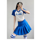 派吉鯊（PAIJISHA）健美操服裝女女團拉拉隊服裝男女同款學(xué)生運動(dòng)會(huì )健美操演出服套裝 593白色短袖+666藍色裙褲 M