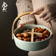 九土陶瓷干果拼盤(pán)客廳家用零食堅果盤(pán)分格盤(pán)日式創(chuàng  )意竹木提手果盤(pán) 款式一