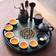 陶尚吟 陶瓷天然石材茶臺(tái)儲(chǔ)排水兩用式現(xiàn)代簡約家用辦公小茶盤功夫茶具 蓮花木紋石書窗紅黑陶美人壺套裝