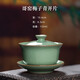 龍泉青瓷哥窯冰裂三才蓋碗手工陶瓷功夫茶具喝茶碗手抓泡茶碗耐高溫沖茶器 哥窯梅子青開片-禮盒裝
