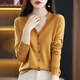 RLASV領(lǐng)針織開(kāi)衫外套女春秋薄款精紡天絲羊.毛短款長(cháng)袖寬松外搭上衣 金駝 L 170