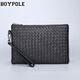 BOYPOLE頭層牛皮男士手包真皮大容量手拿包編織牛皮信封包休閑手抓包男 黑色大號