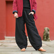 亂在江南民族風(fēng)棉麻保暖夾薄棉褲女冬季新款松緊腰復古休閑純色寬松蘿卜褲 黑色 均碼