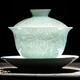 漢造景德鎮影青白瓷茶杯主人杯品茗杯家用喝茶水雕刻三才蓋碗功夫茶具 富貴萬(wàn)花【三才蓋碗】