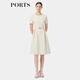 PORTS寶姿春季新品女裝優(yōu)雅純色通勤腰帶裝飾束腰短袖連衣裙 奶白色 M (6)