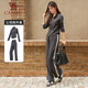 駱駝（CAMEL）立領(lǐng)健身女裝撞色修身兩件套運(yùn)動服 Y24CAWL6620 墨灰 XXL